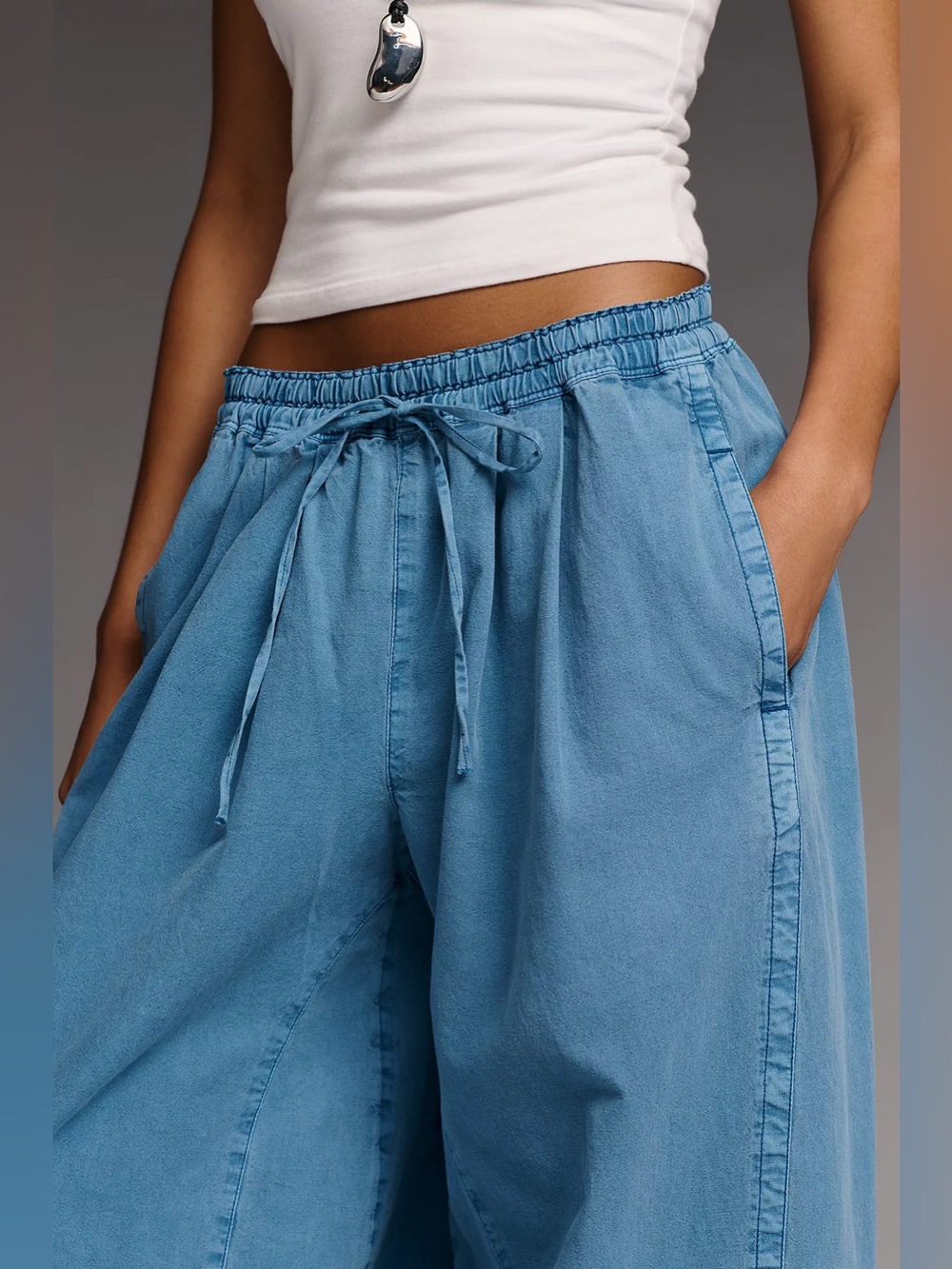 NWT Anthropologie Pilcro Rina Cotton Linen Balloon Pants ~ Blue ~ Size Medium - Picture 3 of 9